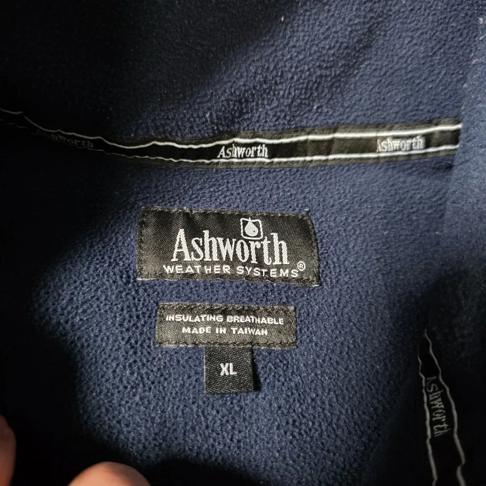 Ashworth Mens XL Fleece Quarter Zip Pullover Navy Blue Weather Systems Golf Logo